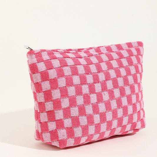 Pink Checkered Cosmetic Bag