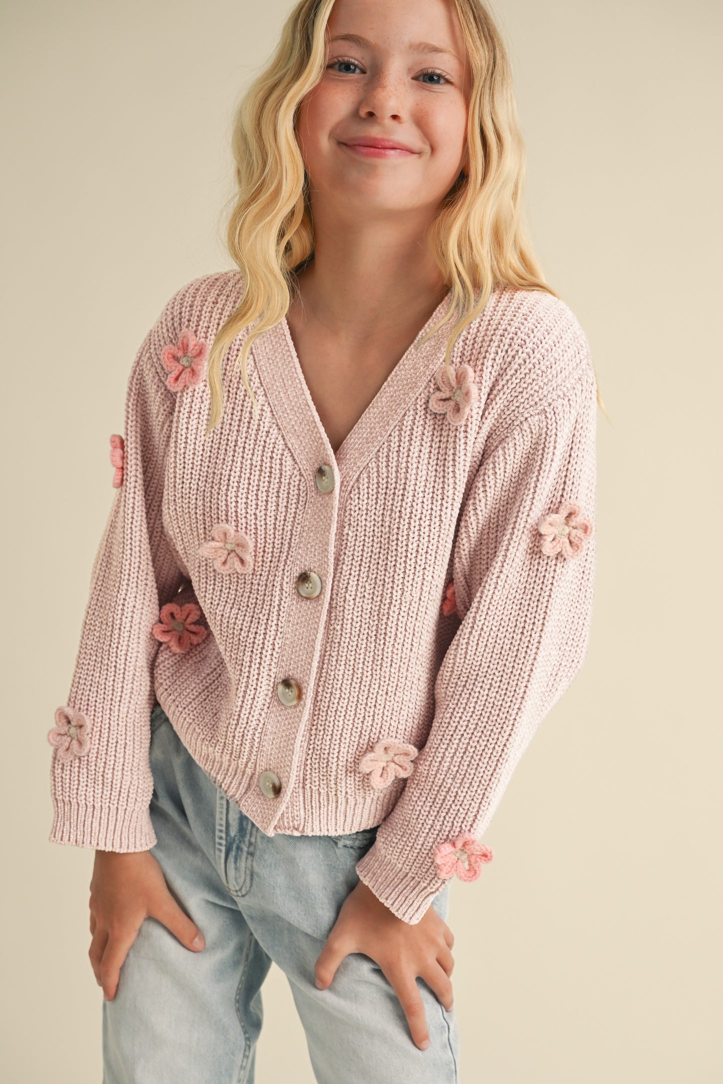 Girls Crochet Flowers Cardigan