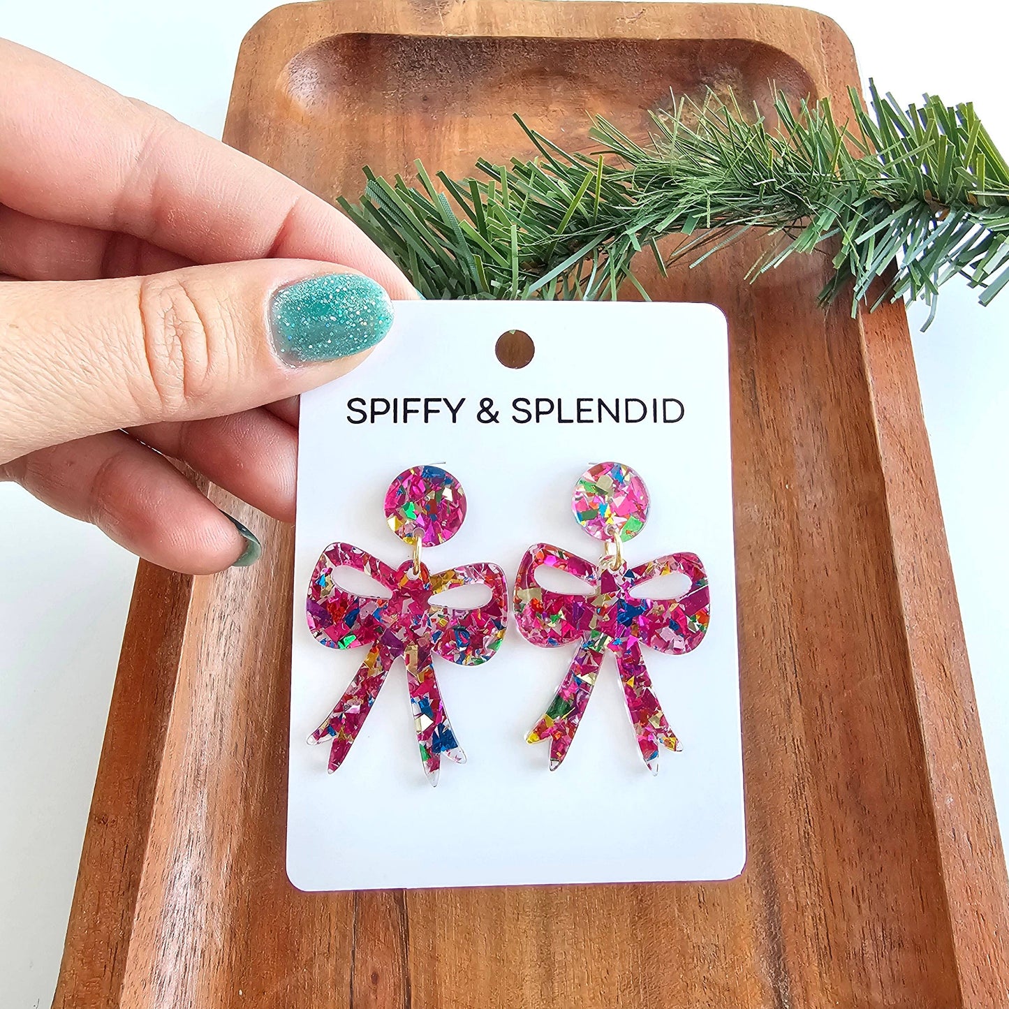 Bow Earrings - Pink Sparkle // Christmas, Holiday, Gifts