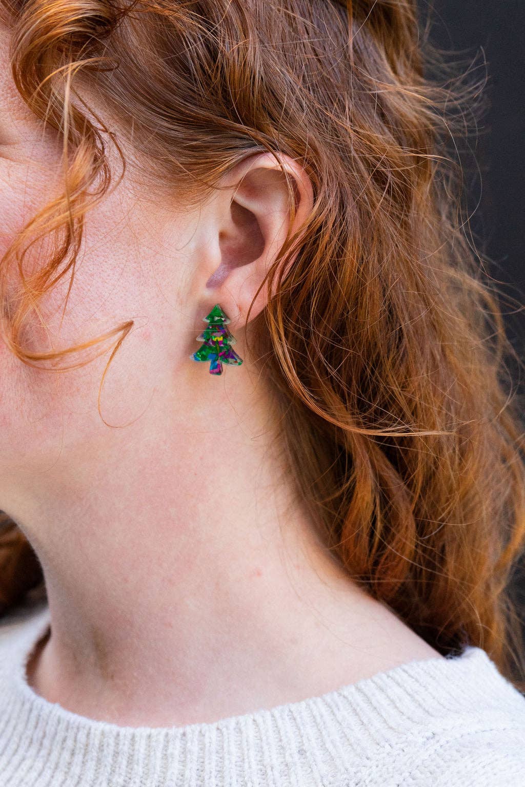 Christmas Tree Studs - Green Sparkle // Holiday Earrings