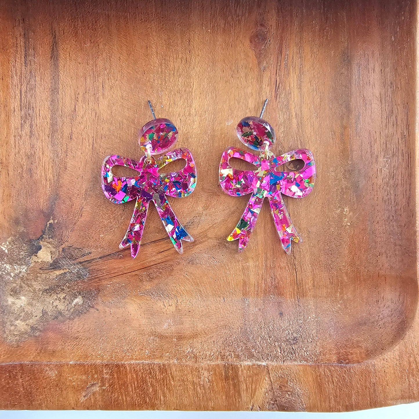 Bow Earrings - Pink Sparkle // Christmas, Holiday, Gifts