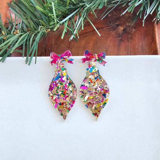 Christmas Ornament Earrings - Gold Sparkle // Holiday