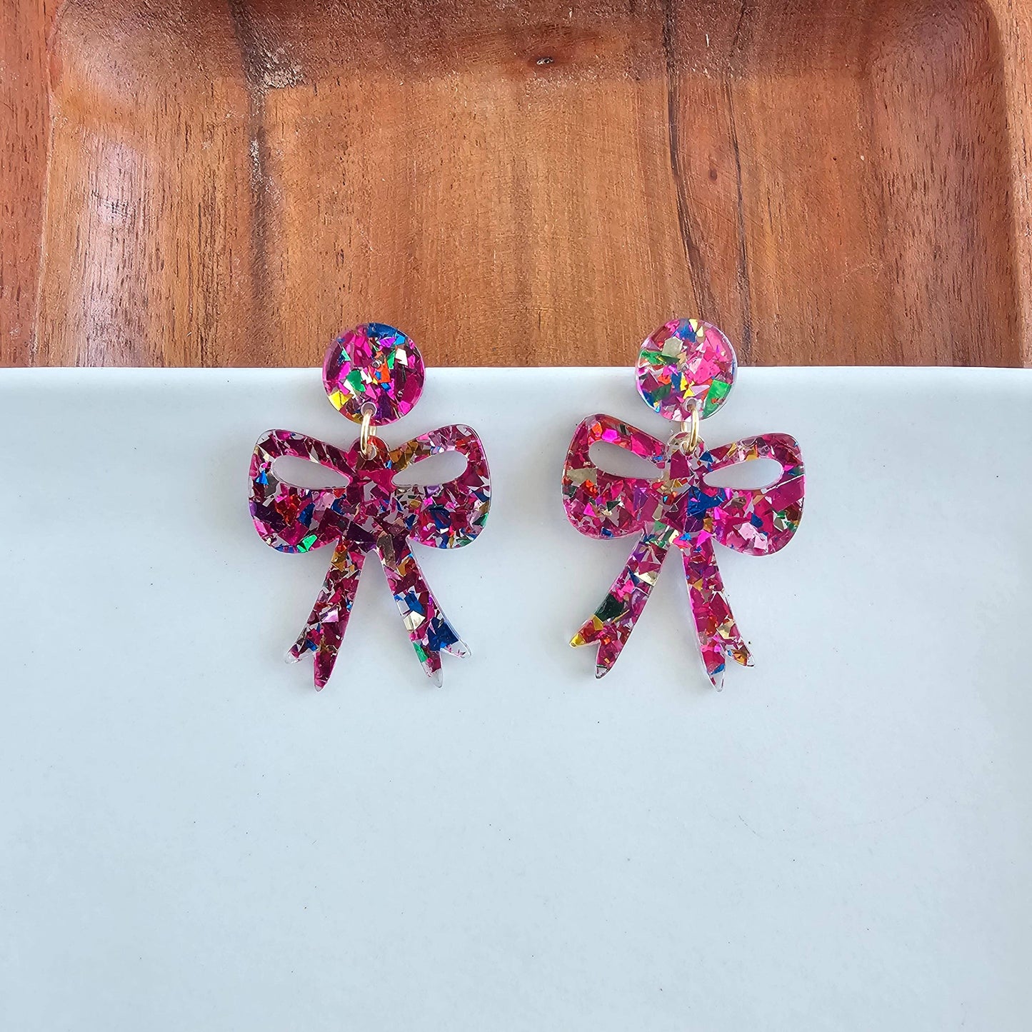 Bow Earrings - Pink Sparkle // Christmas, Holiday, Gifts